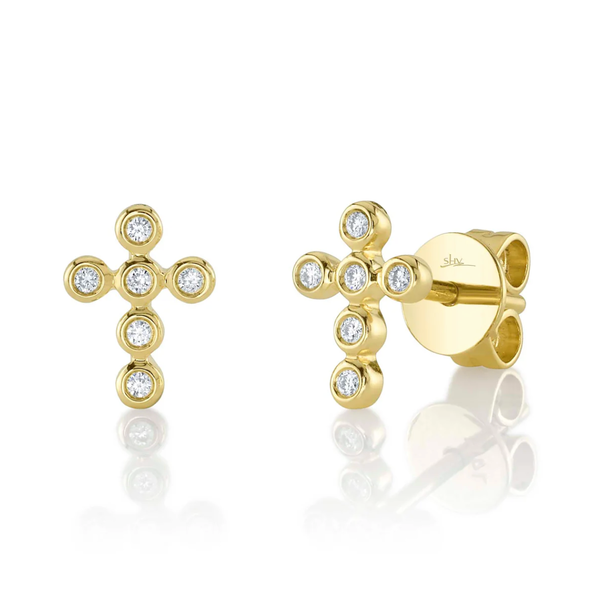 SHY CREATION INC 14kt Yellow Gold .07 Diamond Bezel Cross Studs