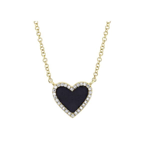 SHY CREATION INC 14kt Yellow Gold .09 Diamond .59 Onyx Heart Necklace