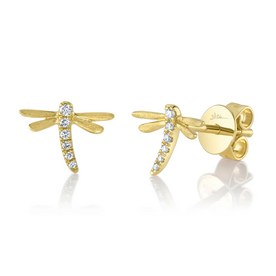 SHY CREATION INC 14kt Yellow Gold .05 Diamond Dragonfly Earrings