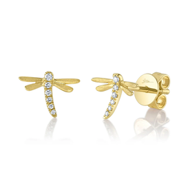 SHY CREATION INC 14kt Yellow Gold .05 Diamond Dragonfly Earrings