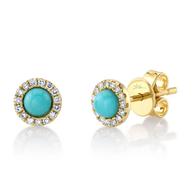 SHY CREATION INC 14kt Yellow Gold .10 Diamond 0.23 Turquoise Studs