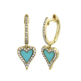 SHY CREATION INC 14kt Yellow Gold .21 Diamond .36 Turquoise Heart Earrings
