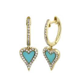 SHY CREATION INC 14kt Yellow Gold .21 Diamond .36 Turquoise Heart Earrings