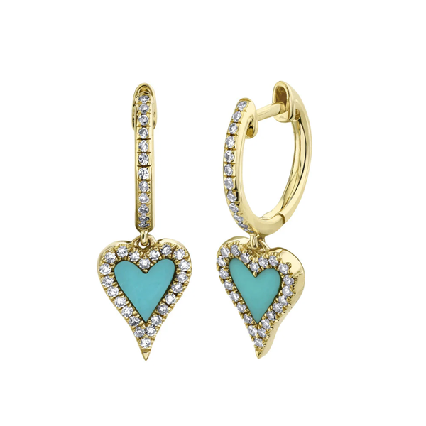 SHY CREATION INC 14kt Yellow Gold .21 Diamond .36 Turquoise Heart Earrings