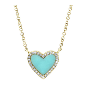 SHY CREATION INC 14kt .09 Diamond .55 Turquoise Heart Necklace