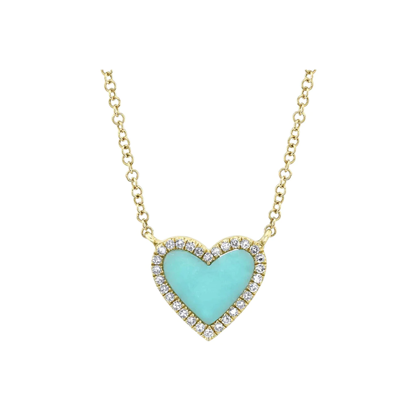 SHY CREATION INC 14kt .09 Diamond .55 Turquoise Heart Necklace