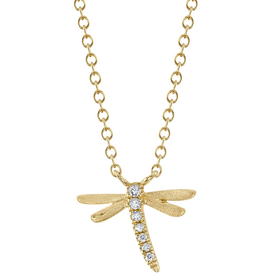 SHY CREATION INC 14kt Yellow Gold .03 Diamond Dragonfly Necklace