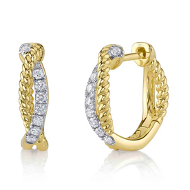 SHY CREATION INC 14kt Yellow Gold .21 Diamond Twisted Hoops