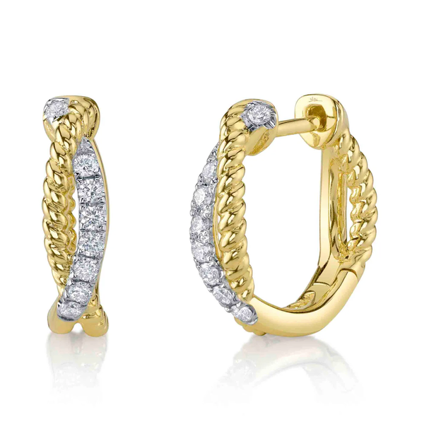 SHY CREATION INC 14kt Yellow Gold .21 Diamond Twisted Hoops