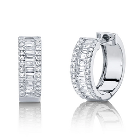 SHY CREATION INC 14kt White Gold .49 Diamond Baguette Huggies