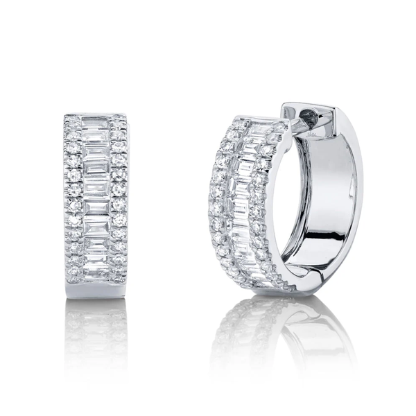 SHY CREATION INC 14kt White Gold .49 Diamond Baguette Huggies