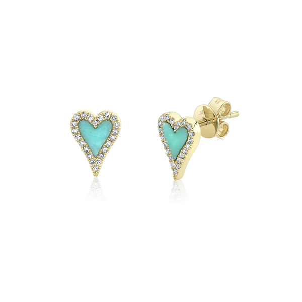 SHY CREATION INC 14kt Yellow Gold .13 Diamond .36 Turquoise Heart Studs