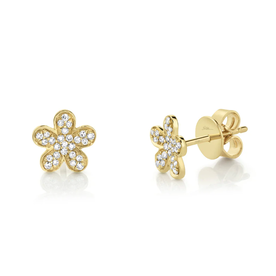 SHY CREATION INC 14kt Yellow Gold .16 Diamond Flower Studs