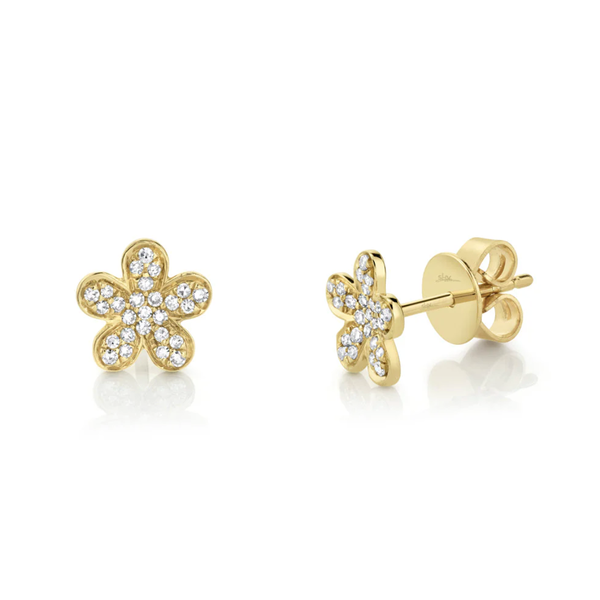 SHY CREATION INC 14kt Yellow Gold .16 Diamond Flower Studs