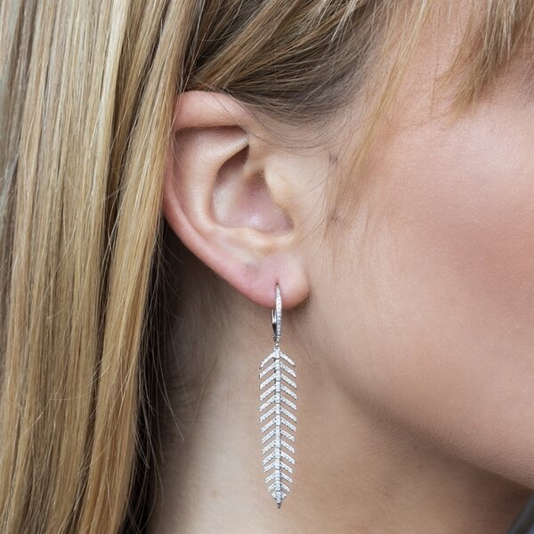 SHY CREATION INC 14kt White Gold .60 Diamond Feather Earrings