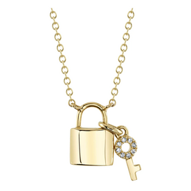 SHY CREATION INC 14kt Yellow Gold .02 Diamond Lock Key Necklace