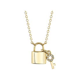 SHY CREATION INC 14kt Yellow Gold .02 Diamond Lock Key Necklace