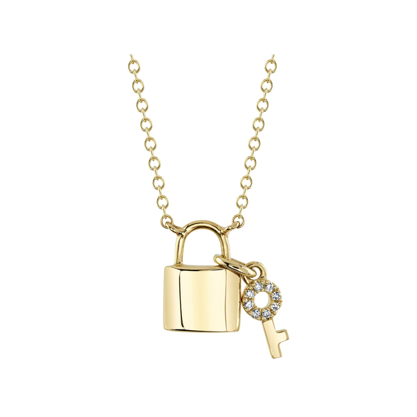 SHY CREATION INC 14kt Yellow Gold .02 Diamond Lock Key Necklace