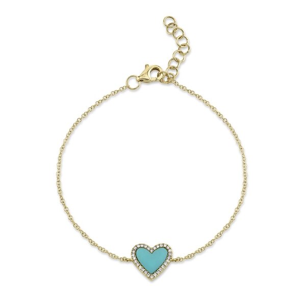 SHY CREATION INC 14kt Yellow Gold .09 Diamond .60 Turquoise Heart Bracelet