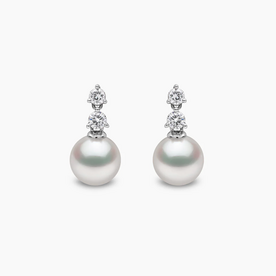 YOKO Diamond Classic 18K Gold Akoya Pearl Double Diamond Earrings