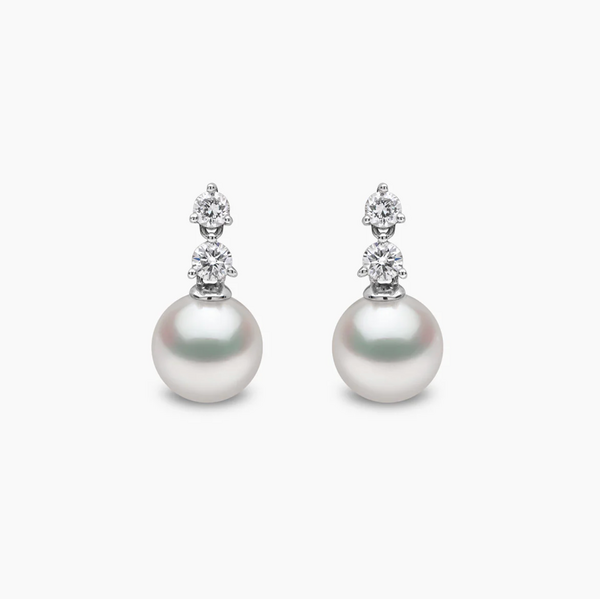 YOKO Diamond Classic 18K Gold Akoya Pearl Double Diamond Earrings