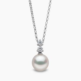 YOKO Diamond Classic 18K Gold Akoya Pearl Double Diamond Pendant
