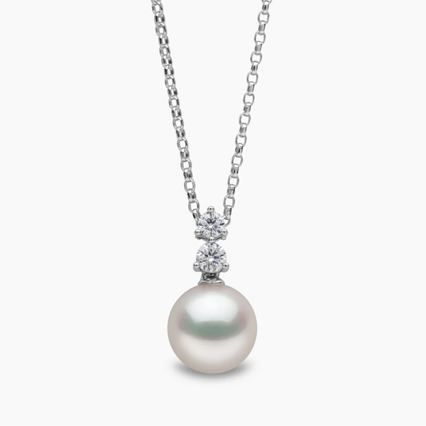 YOKO Diamond Classic 18K Gold Akoya Pearl Double Diamond Pendant