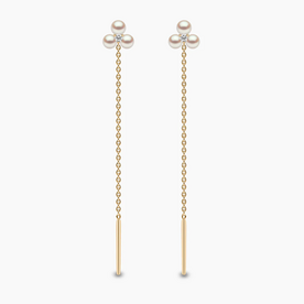 YOKO Trend 18K Gold Triple Freshwater Pearl and Diamond Pull Through Chain Earrings