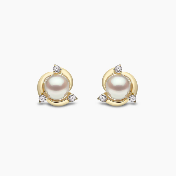 YOKO Trend 18K Gold Freshwater Pearl And Round Diamond Stud Earrings