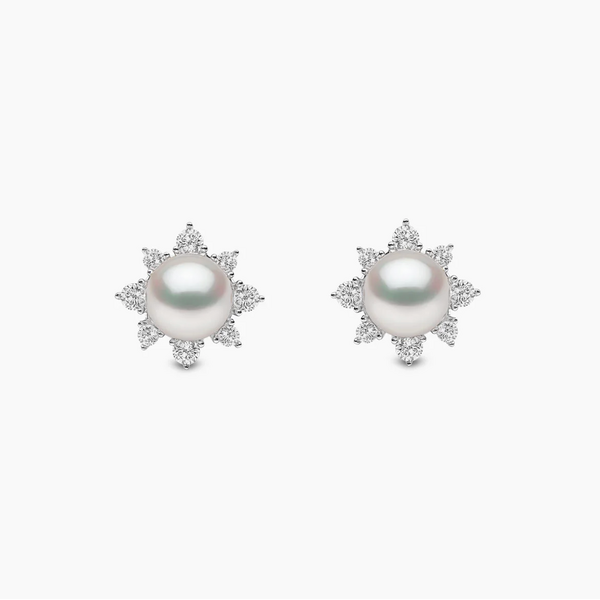 YOKO Trend 18K Gold Freshwater Pearl And Diamond Star Stud Earrings