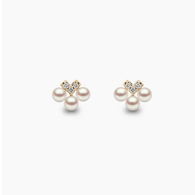 YOKO Sleek 18K Gold Pearl and Diamond V Stud Earrings