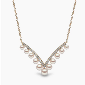 YOKO Sleek 18K Gold Pearl and Diamond V Necklace