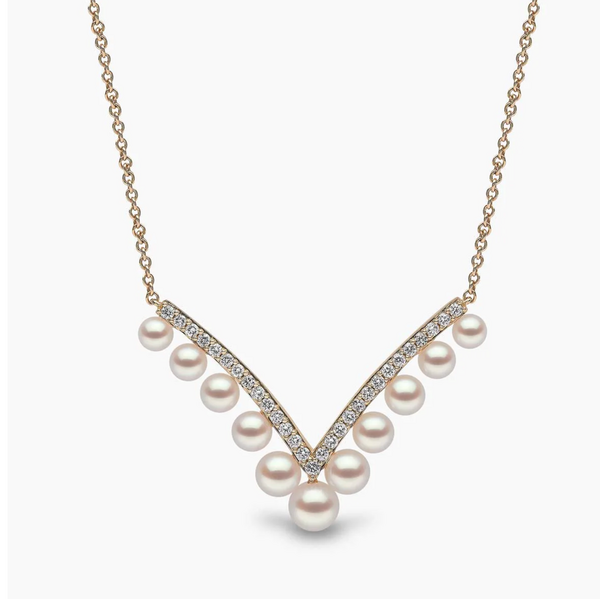 YOKO Sleek 18K Gold Pearl and Diamond V Necklace