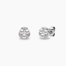 YOKO Sleek 18K Gold Triple Pearl and Diamond Stud Earrings