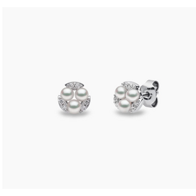 YOKO Sleek 18K Gold Triple Pearl and Diamond Stud Earrings