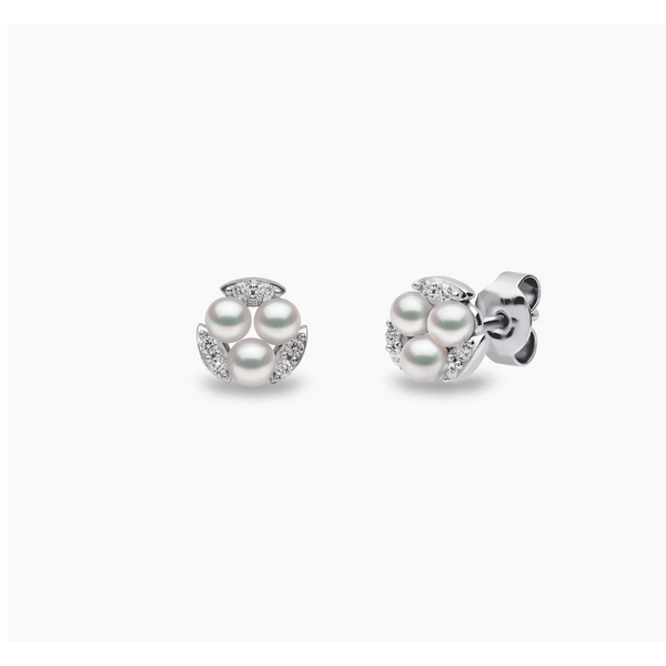 YOKO Sleek 18K Gold Triple Pearl and Diamond Stud Earrings