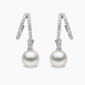 YOKO Baby Glitz 18K Gold Akoya Pearl and Double Hoop Diamond Earrings