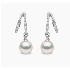 YOKO Baby Glitz 18K Gold Akoya Pearl and Double Hoop Diamond Earrings