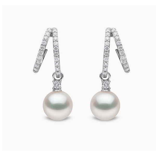 YOKO Baby Glitz 18K Gold Akoya Pearl and Double Hoop Diamond Earrings