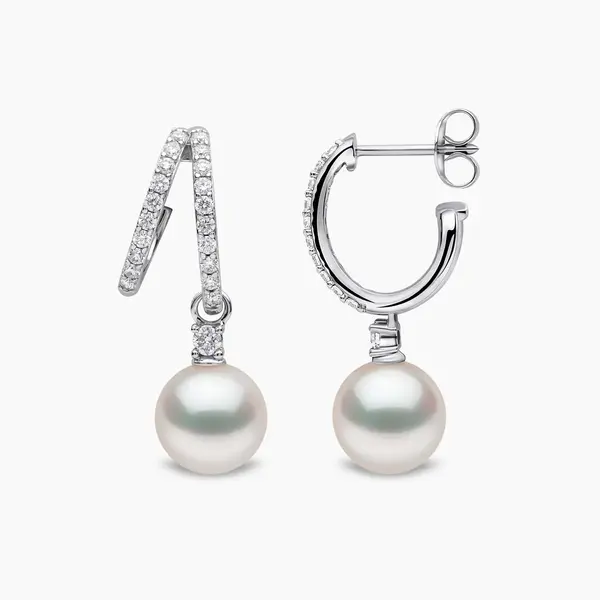 YOKO Baby Glitz 18K Gold Akoya Pearl and Double Hoop Diamond Earrings