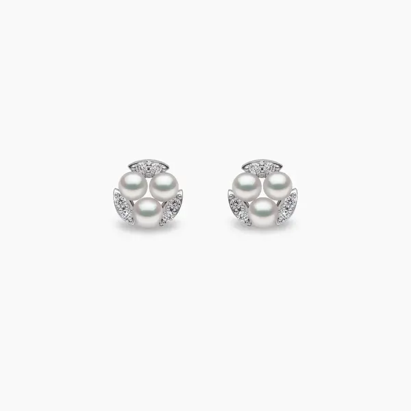 YOKO Sleek 18K Gold Triple Pearl and Diamond Stud Earrings