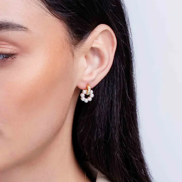 YOKO Eclipse 18K Gold Pearl and Diamond Moon Earrings