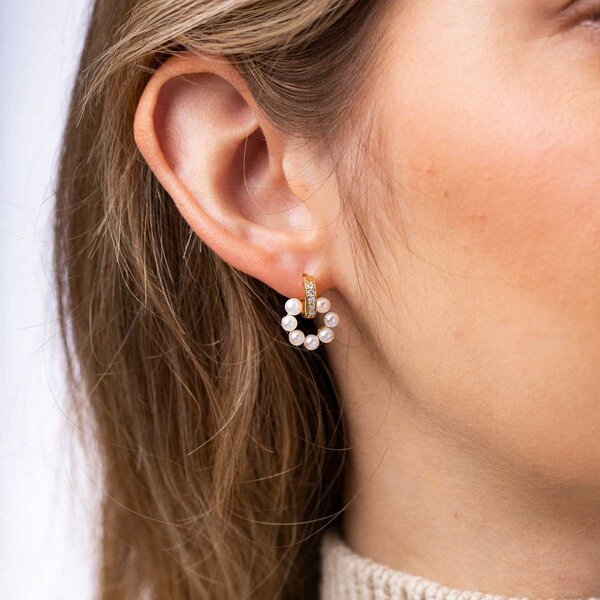 YOKO Eclipse 18K Gold Pearl and Diamond Moon Earrings