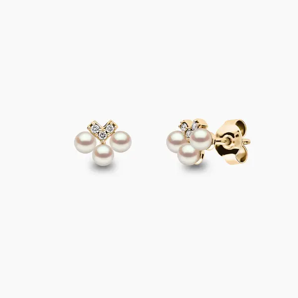 YOKO Sleek 18K Gold Pearl and Diamond V Stud Earrings