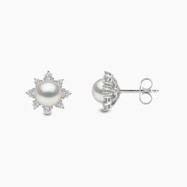 YOKO Trend 18K Gold Freshwater Pearl And Diamond Star Stud Earrings