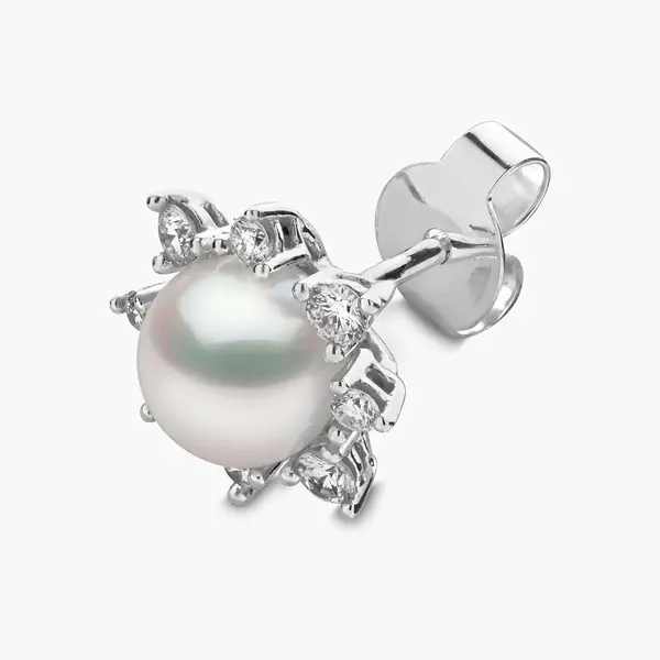 YOKO Trend 18K Gold Freshwater Pearl And Diamond Star Stud Earrings