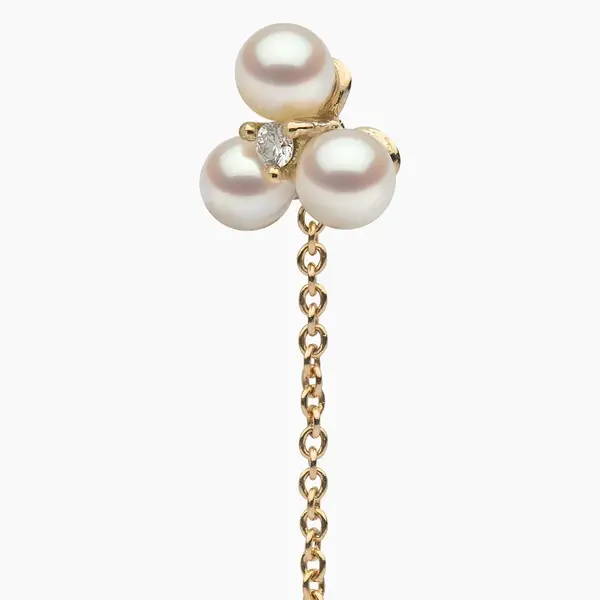 YOKO Trend 18K Gold Triple Freshwater Pearl and Diamond Pull Through Chain Earrings