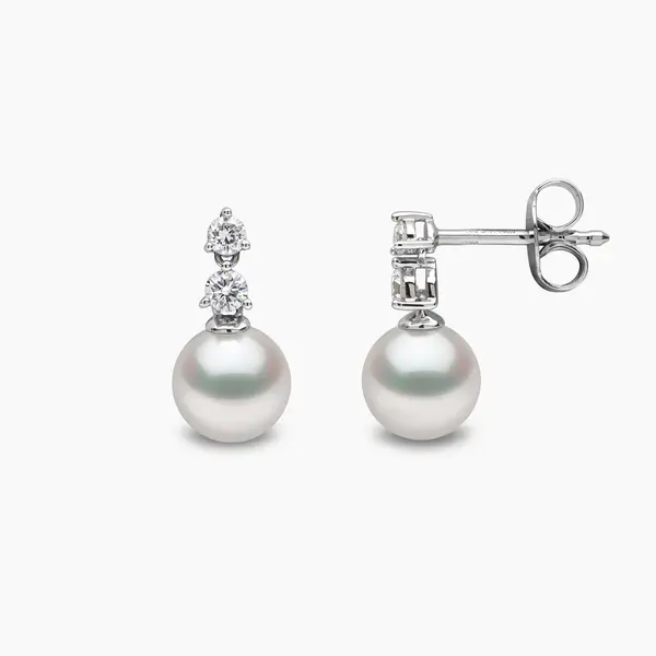 YOKO Diamond Classic 18K Gold Akoya Pearl Double Diamond Earrings