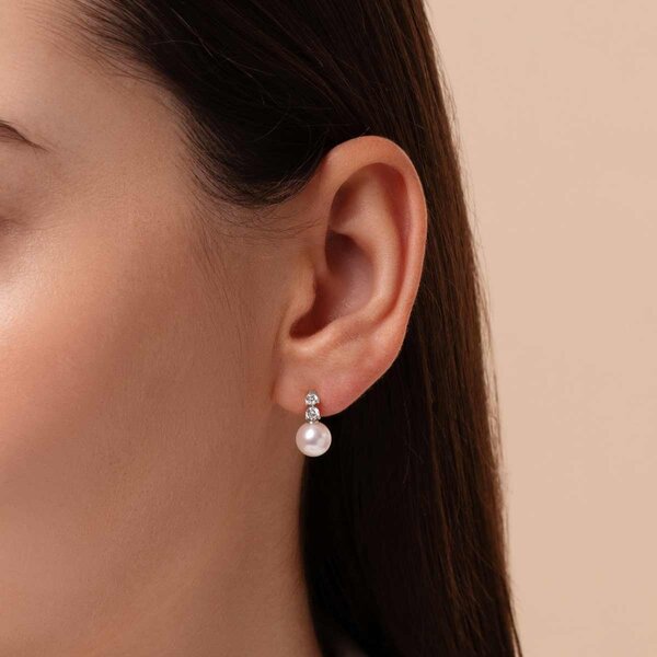 YOKO Diamond Classic 18K Gold Akoya Pearl Double Diamond Earrings