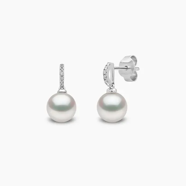 YOKO Classic 18K Gold Freshwater Pearl and Diamond Drop Earrings